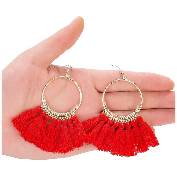 Bohemian Tassel Hoop Earrings - Picture 2 of 4